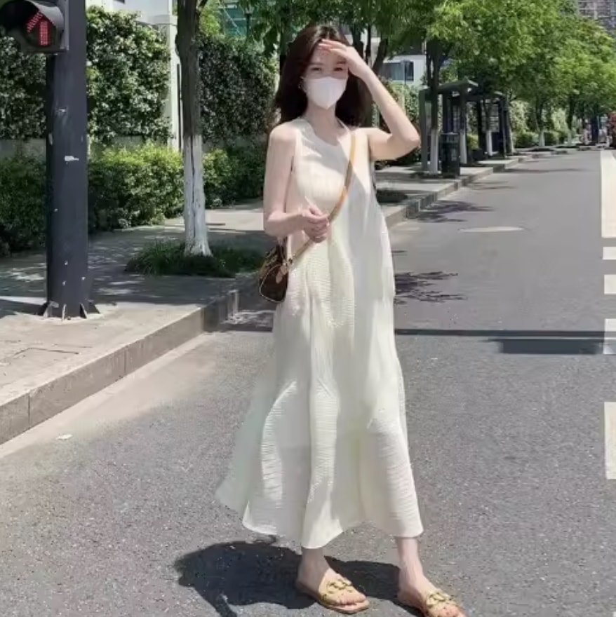 ワンピース ワンピドレス ロング丈 ノースリーブ かわいい 大人可愛い きれいめ シンプル カジュアル 大人 上品 おしゃれ お洒落 大人女子 こなれ感 個性的 主役級 存在感 美容師