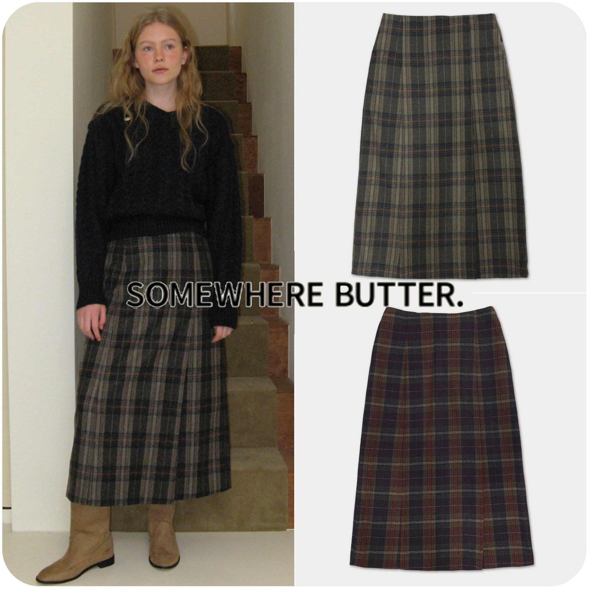 Vintage check wool skirt