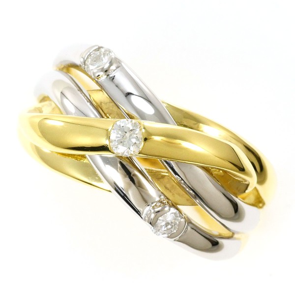 PT900 プラチナ K18YG リング 13号 ダイヤ 0.20 カード鑑別書 ジュエリー 中古