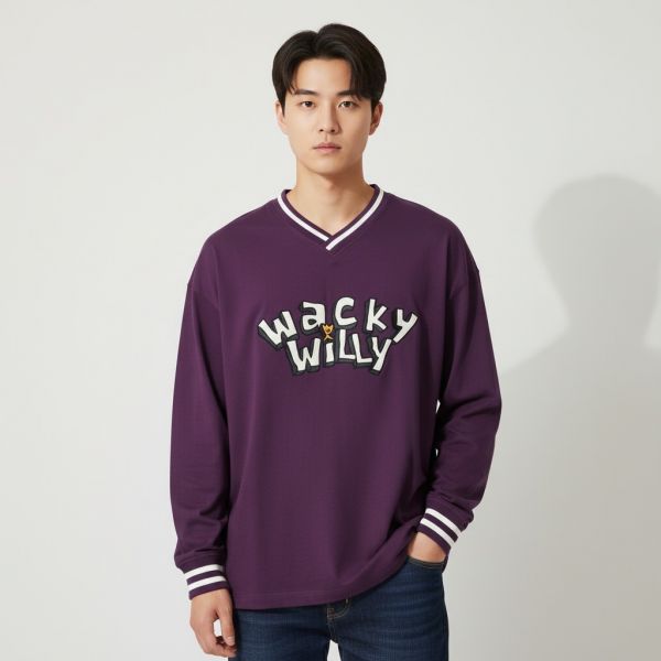 タイポ 化学繊維 ロングスリーブ Tシャツ パープル