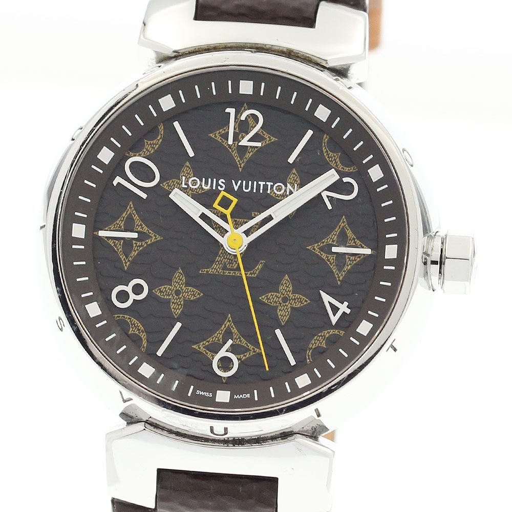 ルイ・ヴィトン LOUIS VUITTON QA071 タンブールモノグラム 34 クォーツ レディース 箱付き_906496【中古】