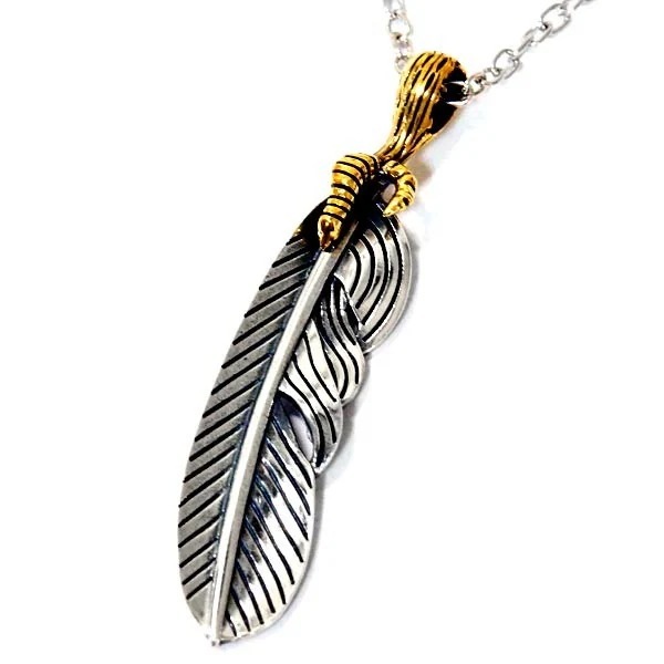 インディアンジュエリー ペンダント ネックレス フェザー 羽 イーグルクロー 鷲 爪 イエローゴールド メンズ レディース シルバー925