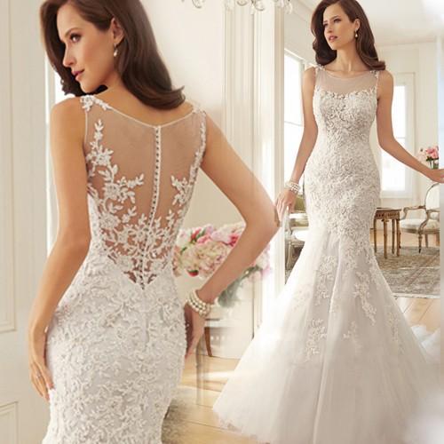 マーメイドドレス ウエディングドレス 安い ロングドレス 結婚式 ブライダル ウェディングドレス 二次会 マーメイドラインドレス バックレス wedding dress-357