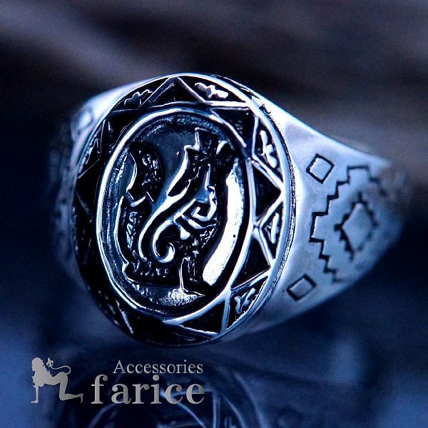 ウルフ(狼)透かしデザイン スター(星)&幾何学模様彫り インディアンジュエリー風 メンズ シルバー925 リング