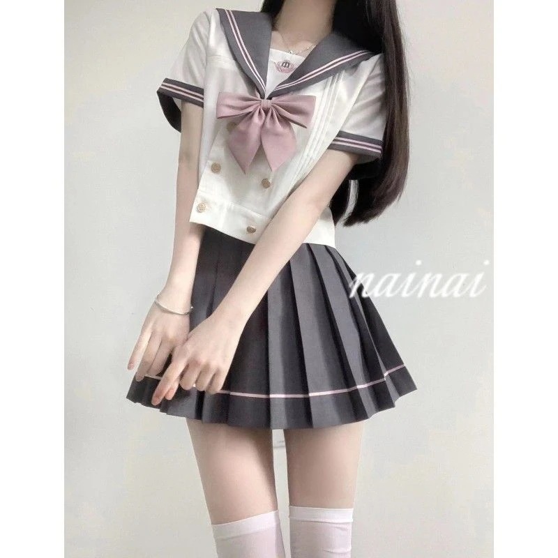 大人気！ 涼しく楽ちんセットアップjk制服学院風マリンネックリボンシャツスーツスカートレディース 韓国ファッション セットアップ