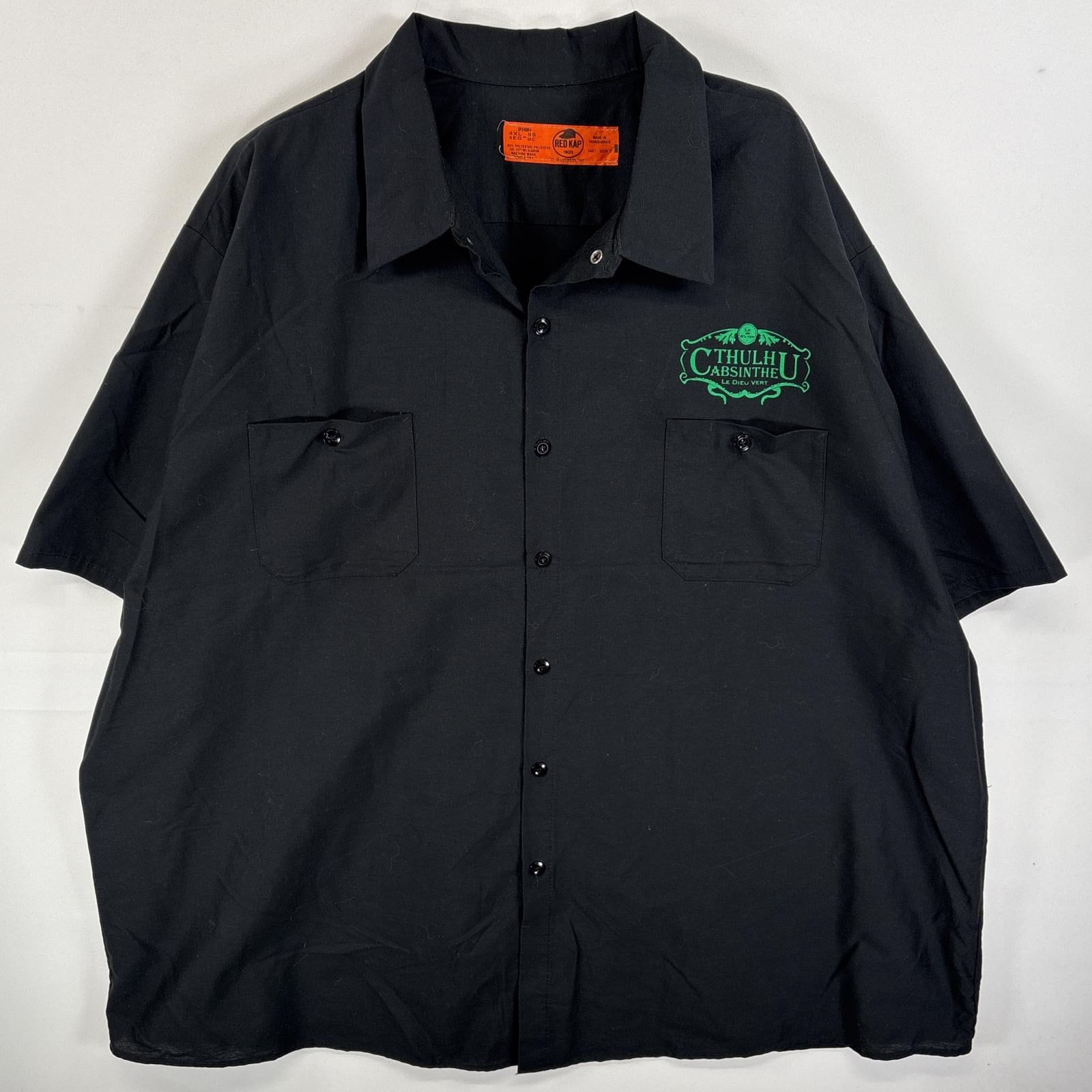 古着 半袖シャツ ワークシャツ 両面プリント 胸ポケ 4XL ブラック系 メンズ