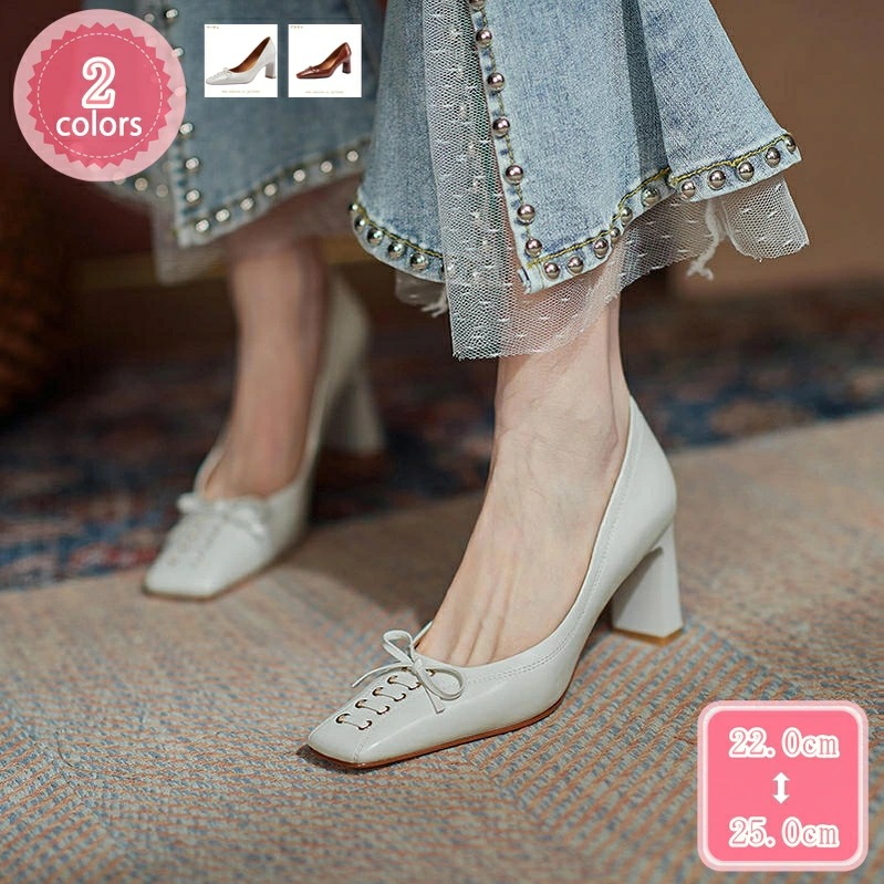 500円OFFクーポン パンプス 蝶結び 歩きやすい 走れる 楽 可愛い レディースファッション 7cmヒール レディース スクエアトゥ パンプス 柔軟性 滑り止め 通勤 大きいサイズ 小さいサイズ 6,386円