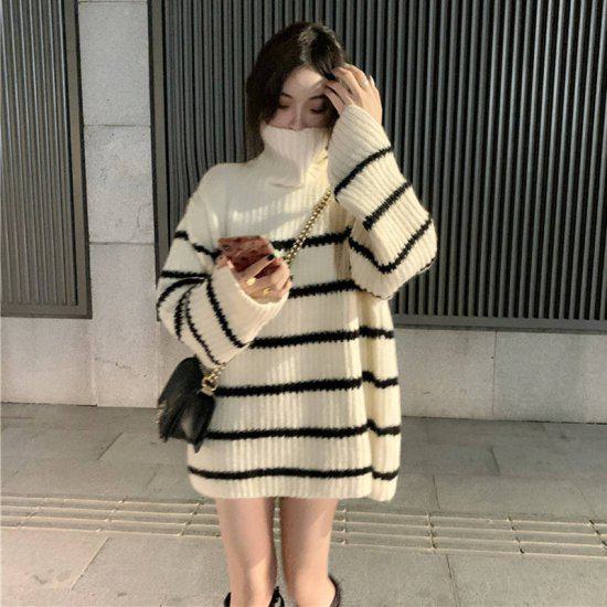 ニット ワンピース レディース 大きいサイズ 長袖 白 セーター ボーダー タートルネック かわいい おしゃれ ゆる デート お出かけ ニットワンピ シンプル トップス カットソー カジュアル 大人女 4,725円