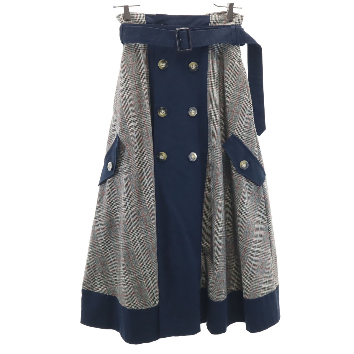 グレンチェック ロングスカート グレージュ レディース 古着 5,088円