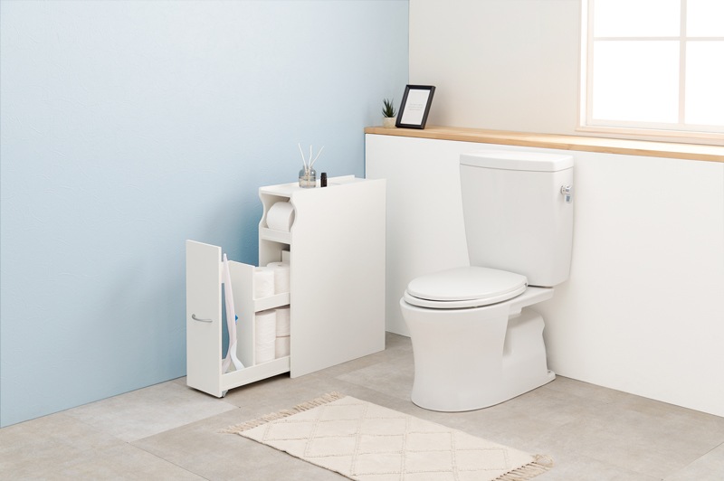 ラック トイレ 棚 薄型 おしゃれ ペーパーホルダー 扉付き 収納 キャビネット スリム 引き戸 キャスター 幅19cm コストコペーパー対応