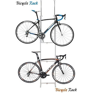 自転車ラック 突っ張り ロードバイクスタンド 収納 2台収容 おしゃれ 薄型 つっぱり ハンギングポール 幅31.5-46.5cm