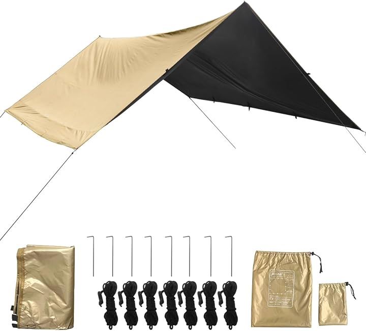 タープ 防水タープ 日除けシェード 3000ｍｍ耐水圧 キャンプタープ 99.9%紫外線カット 遮熱 遮光 タープテント 天幕シェード 収納袋付き アウトドア( ブラウン, 4x4)