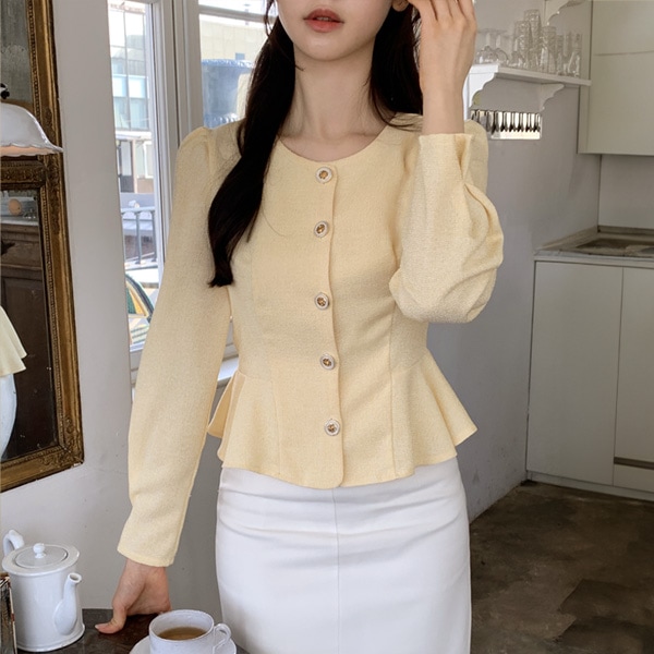 ゴールドボタンペプラムブラウス bs7895