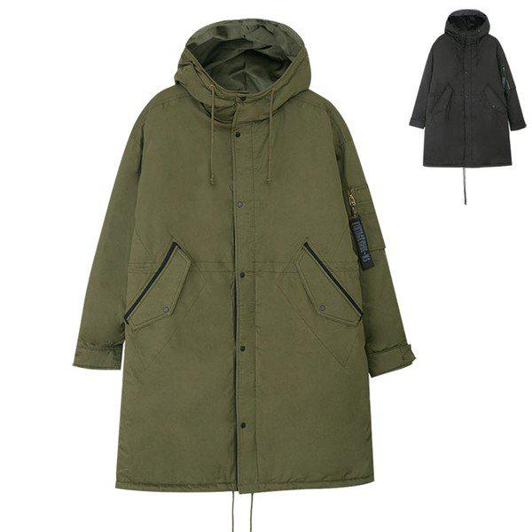 オーバーサイズロングパディング裏地ミリタリージャケットフード付きジャンパー_P348191368