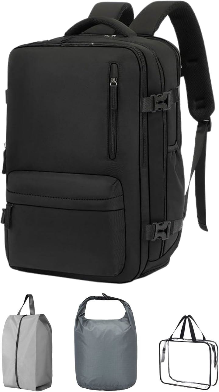 ジム リュック メンズ サブバッグ3点セット付き 防臭防汚シューズ収納ポケット付き バックパック トレーニング フィットネス スポーツ ランニング ゴルフ(ブラック, ミディアム)