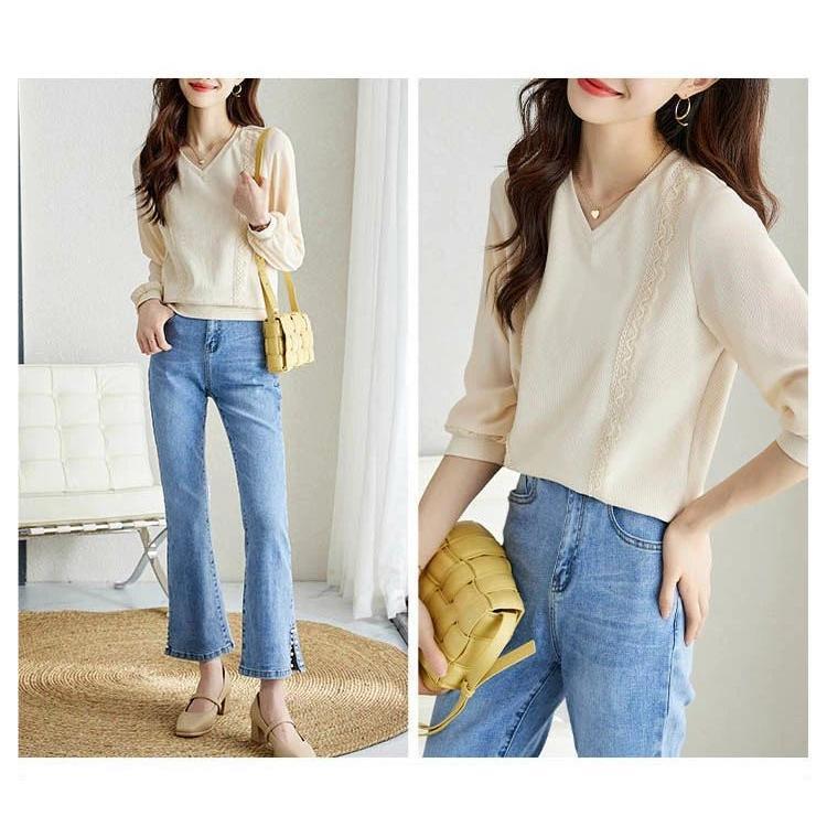 夏新作ブラウス シャツ レディース 春 秋 長袖 きれいめ 30代 40代 50代 着やせ 上品 大きいサイズ きれいめ おしゃれ レース 刺繍 vネック オフィスカ