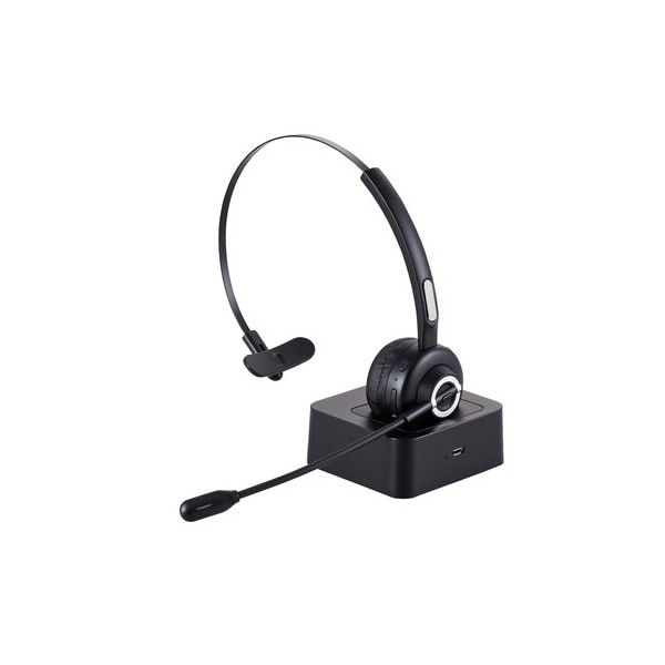 LBT-HSOH14BK ワイヤレス ヘッドセット 片耳 Bluetooth マイク付き オーバーヘッドタイプ 充電スタンド付き ブラック メーカー直送
