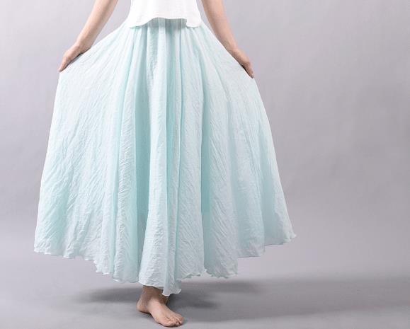 3140.ロング丈 シンプルフレアスカート（アクアブルー）2019 春夏秋 無地 通勤通学 普段使い カジュアル