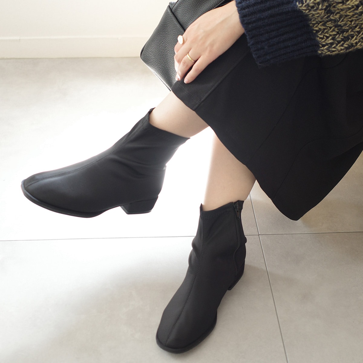 ネオプレーンローヒールショートブーツストレッチ レディース 4,761円