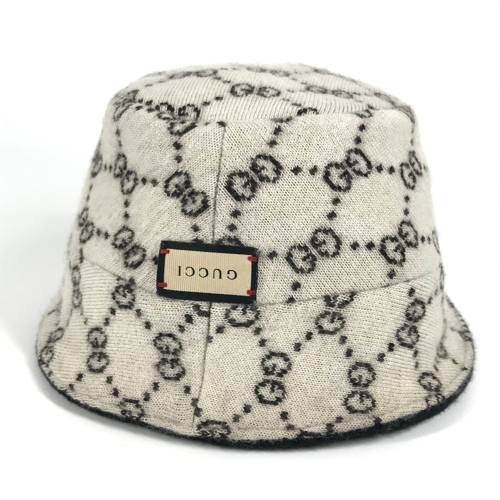 ハット 757912 ダブルG リバーシブル ハット帽 帽子 バケットハット ボブハット ウール ブラック