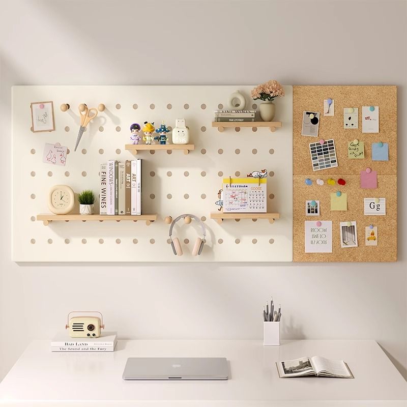 60/80/120cm 無垢材の穴あきボードラック 寮の壁 オフィスデスク 壁掛けボード収納 装飾ディスプレイラック