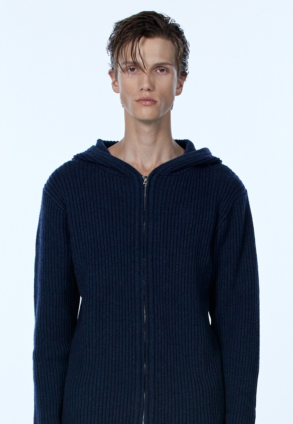 【WOOALONG】 SIGNATURE HOOD KNIT ZIP-UP : NAVY 19,900円