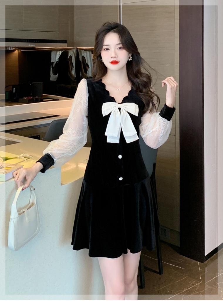 パーティードレス ドレス 愛されドッキングワンピース ファッション ゴシック風ワンピース 韓国ファッション 大人カジュアル 可愛い フェミニン ロングワンピース ハイウエスト