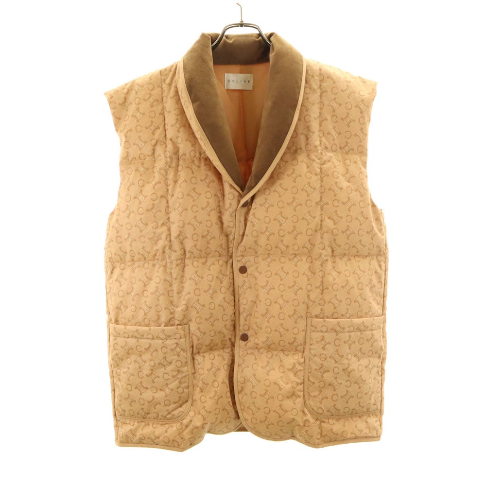 西川ダウン 日本製 マカダム柄 ショールカラー ダウンベスト ベージュ メンズ