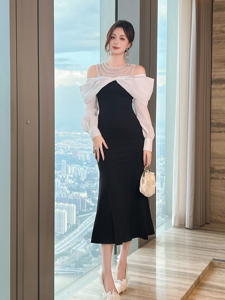 【JY.上品】 2025秋冬新品 ワンショルダー マーメイド オフショルダー ドレス パーティー キャバ 大人 同窓会 披露宴 卒業式 結婚式 演奏会 ウェディング 二次会 メガ割