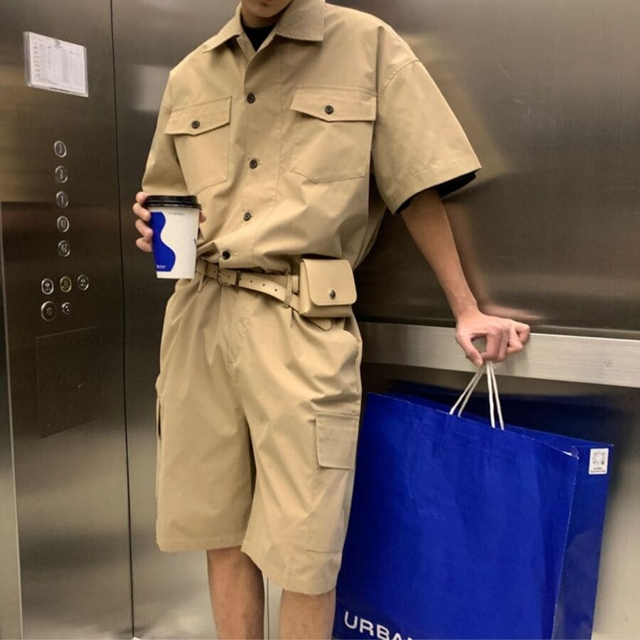 セットアップ メンズ 韓国 半袖 コロケーションツーリングパンツ 高校生 中学生 20代 ファッション 10901 10代