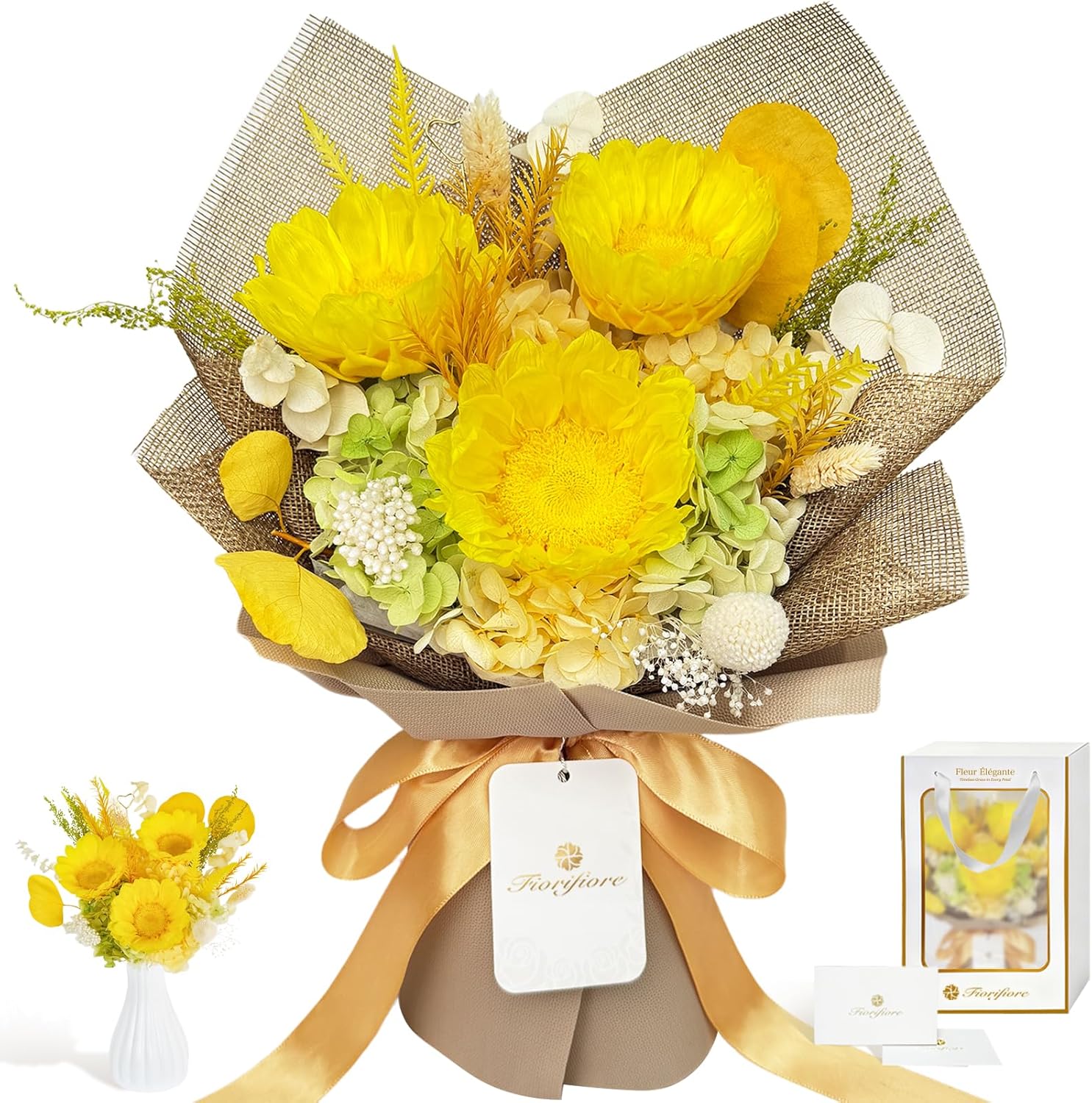 プリザーブドフラワー ブーケ 3輪 ひまわり 自立式 ギフトボックス付き 母の日 誕生日 入学祝い 卒業祝い インテリアドライフラワー