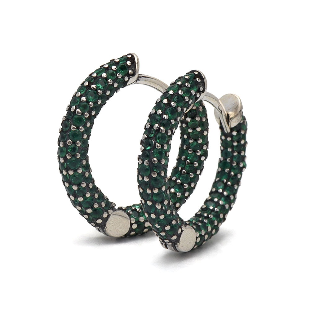 S925 CZ フープピアス グリーン [ce282]
