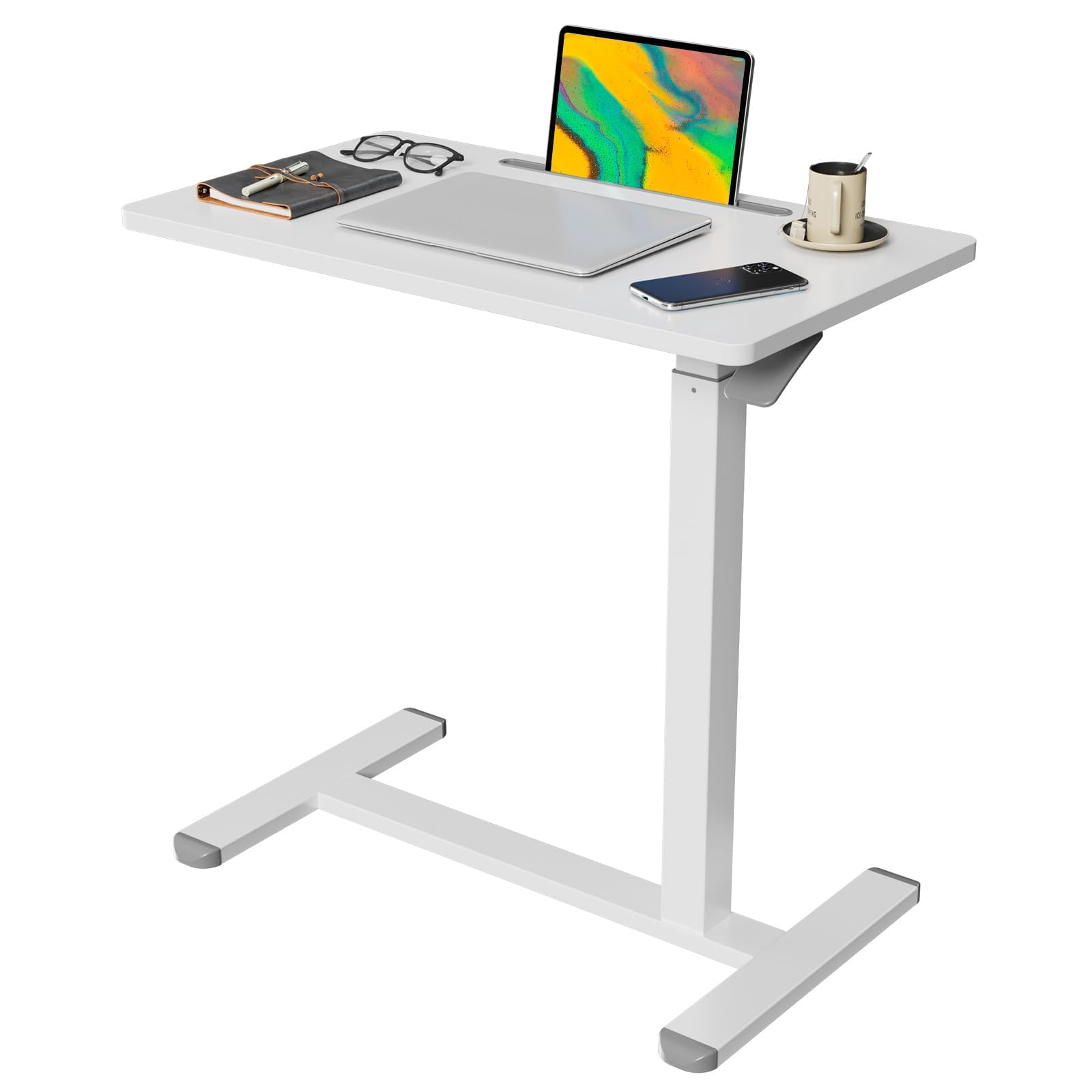 昇降式デスク 幅70cm×奥行き40cm サイドテーブル 2ステップで組立完了 スタンディングデスク Pad用溝付き パソコンデスク ガス圧 高さ調節66-107cm ベッドサイド 61452