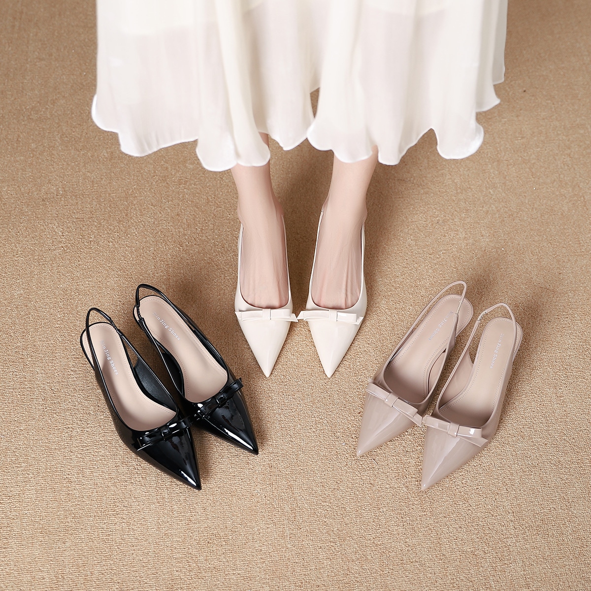 699-113 ファッショナブルなポインテッドトゥハイヒールシューズ女性用フェミニンボウスティレットヒールバッグトゥ空バックシューズ