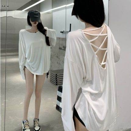 4色 トップス Tシャツ ロンT レディース 長袖 袖あり ミドル丈 白 黒 グレー ピンク ホワイト ブラック おしゃれ 無地 プルオーバー ラウンドネック カジュアル S Ｍ L 可愛い こなれ感