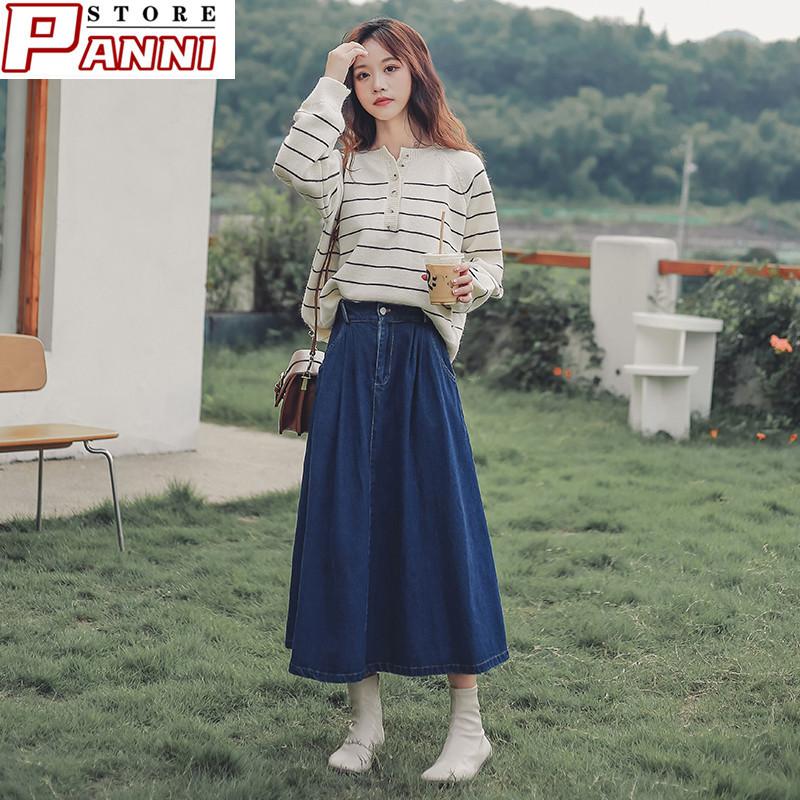 マキシ丈スカート レディース Aラインスカート スカート 細見え ロングスカート ロング デニム ウエストゴム 【新品現品】デニムスカート ストレッチデニム