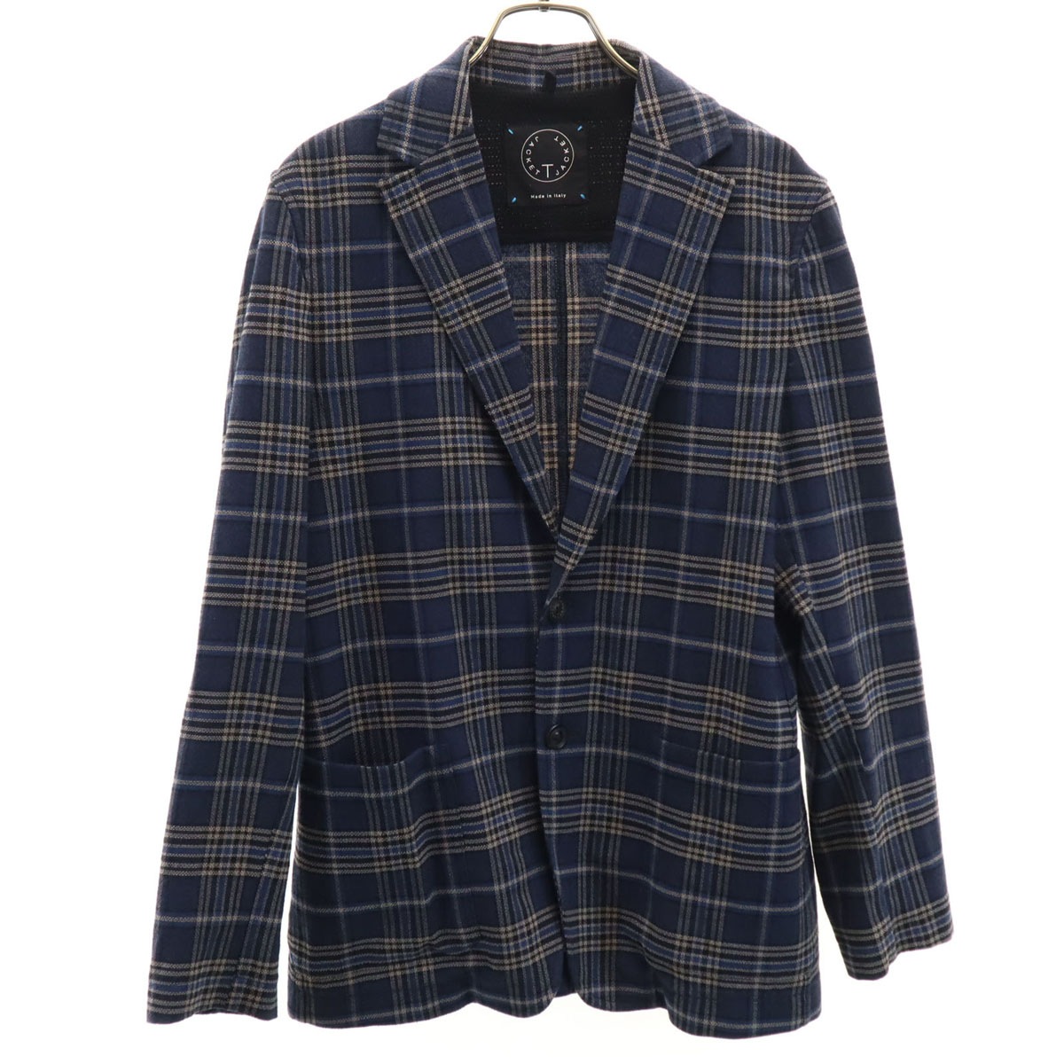 チェック柄 長袖 テーラードジャケット S ネイビー アンコン メンズ 古着