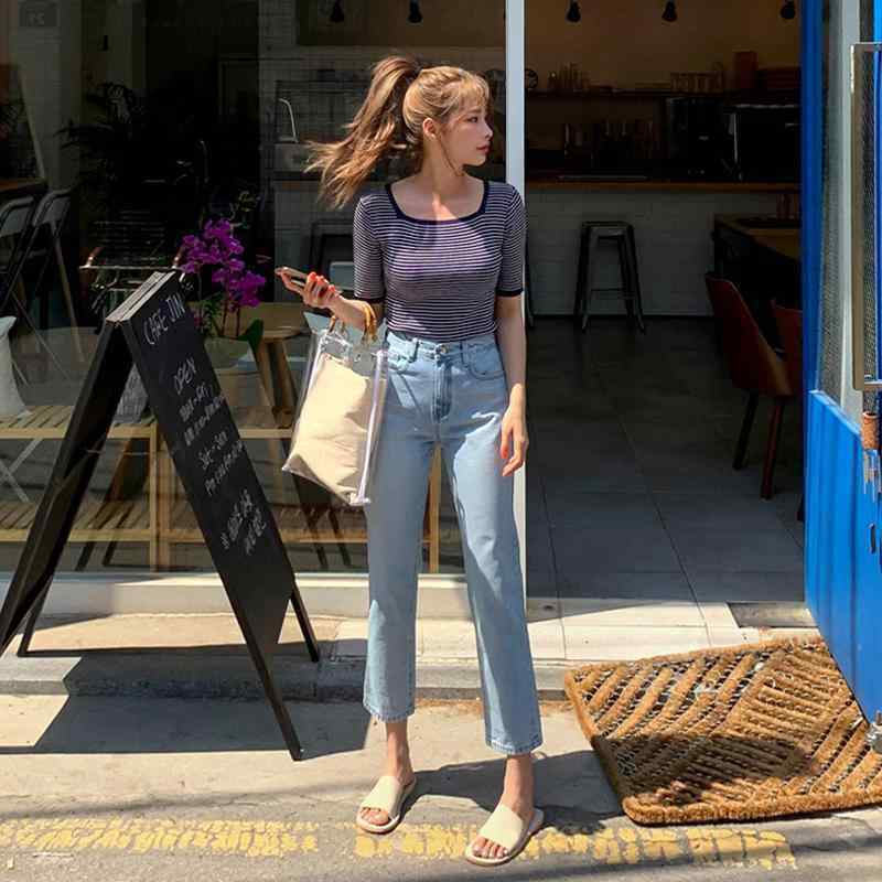 パンツ デニム レディース カジュアル スタイリッシュ 女性 ジーンズ 冬 ハイウエスト 秋 スリム 脚長 ワイド レッグ 九分丈 ストレート