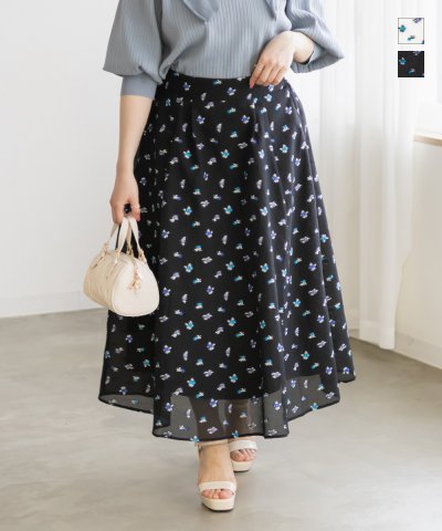 大きいサイズ レディース LL 3L 4L XL XXL XXXL CLETTEオリジナルシアー花柄タックスカート