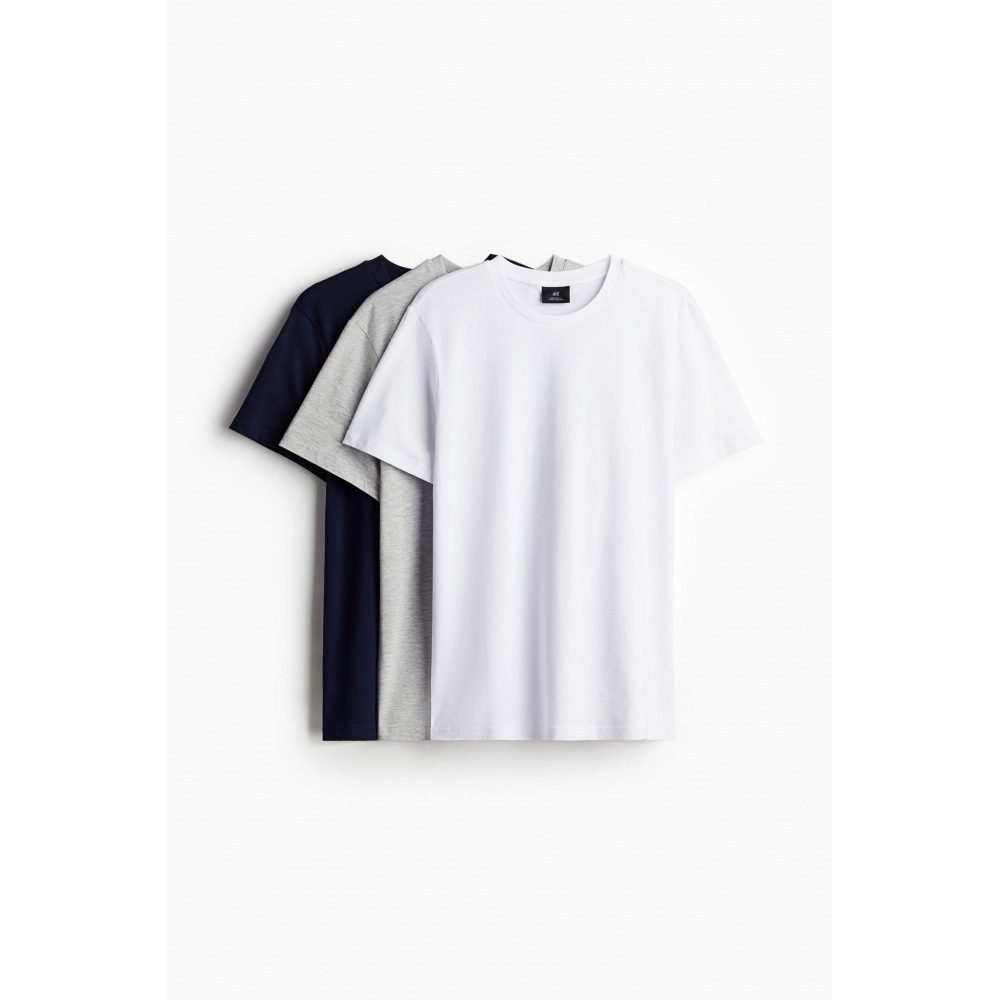 H&M 3ピースレギュラーフィットTシャツセットグレーメランジ/ネイビーブルー