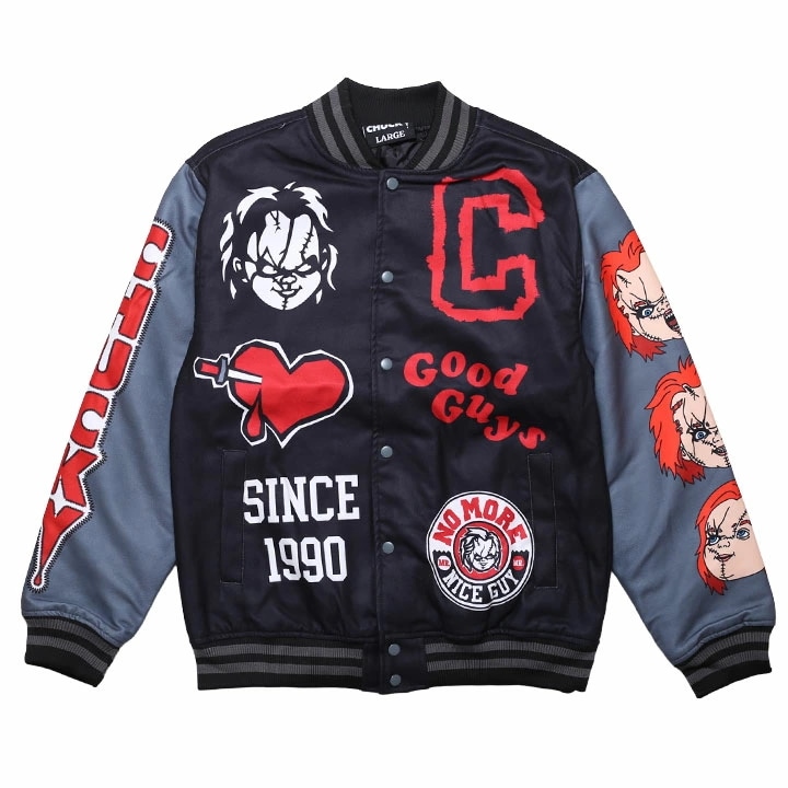 REASON × Chucky アウター 長袖 スタジャン ブルゾン メンズ 黒 大きいサイズ チャッキー Childs Play チャイルド・プレイ 限定 コラボ