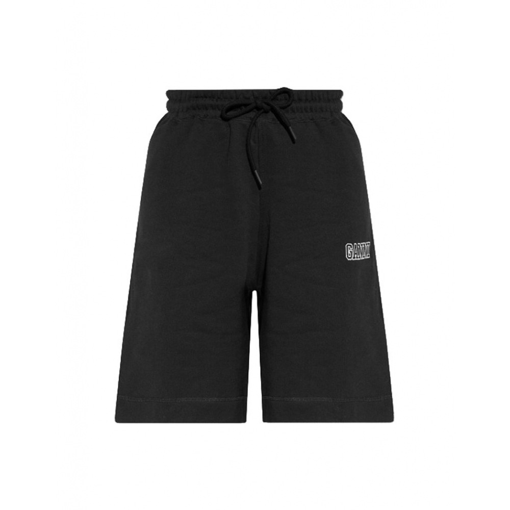 ガニ24FW ロゴエンブロイダリー起毛ショートパンツブラック T3236 099