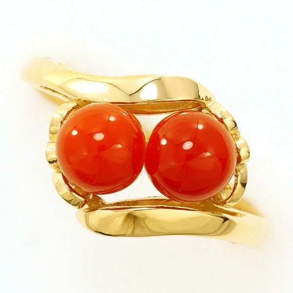 K18 18金 YG イエローゴールド リング 指輪 11号 サンゴ ジュエリー 中古