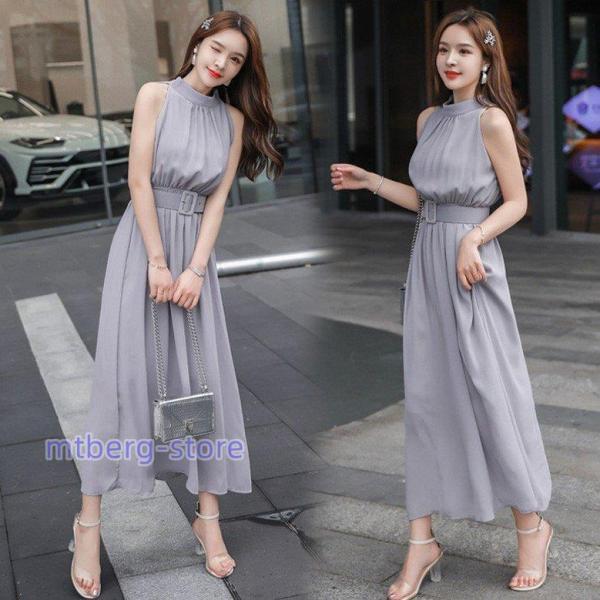 ワンピース レディース 40代 シフォンワンピース 春夏 きれいめマキシワンピース ノースリープ フレアスカート ビーチ オシャレ 体型カバー 大人 30代 50代