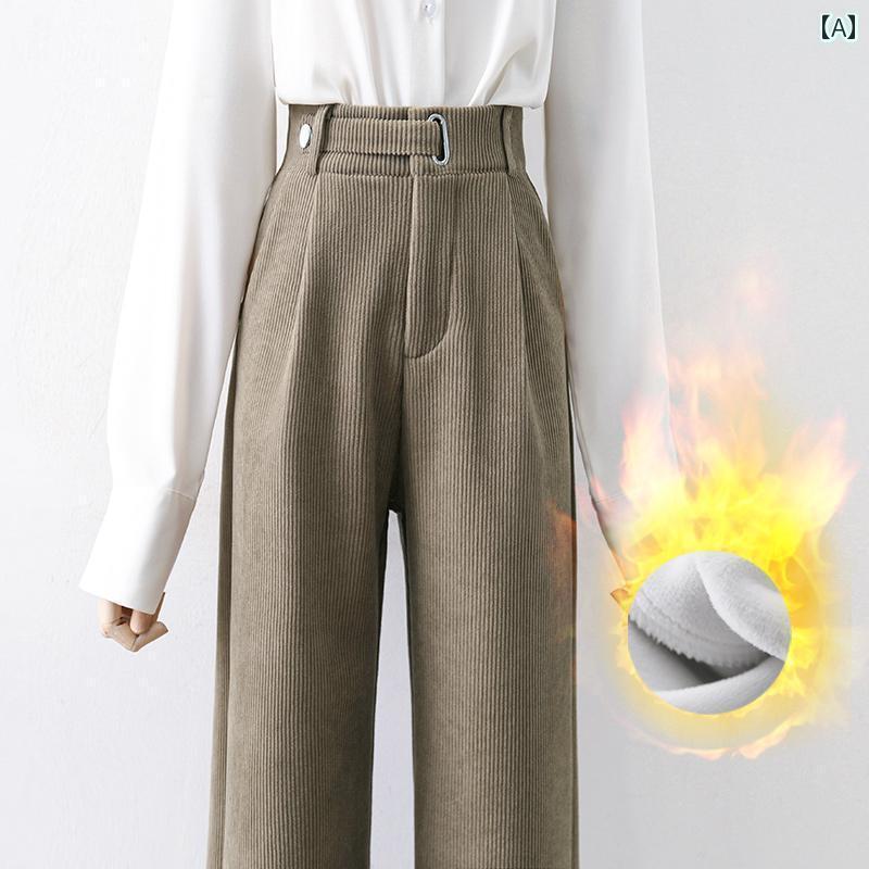パンツ レディース ボトムス コーデュロイ ストレート ワイド レッグ 秋冬 ハイウエスト スリム カジュアル 裏起毛 フロアレングス