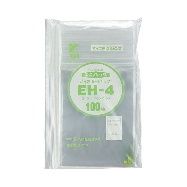 （まとめ）セイニチ ユニパック バイオ チャック付 ヨコ170タテ240厚み0.04mm EH-4 1パック（100枚） 5セット