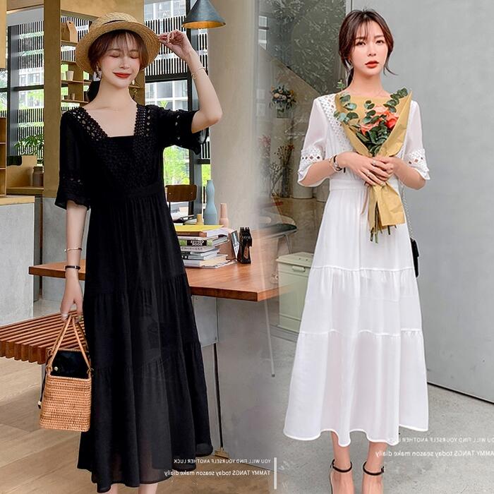 ティアード ワンピース レディース 袖あり レース エレガント きれいめ カジュアル ミモレ丈 大人 可愛い 五分袖 フェミニン Vネック Aライン ナチュラル 体型カバー シフォン ホワイト 白 ブ 5,190円