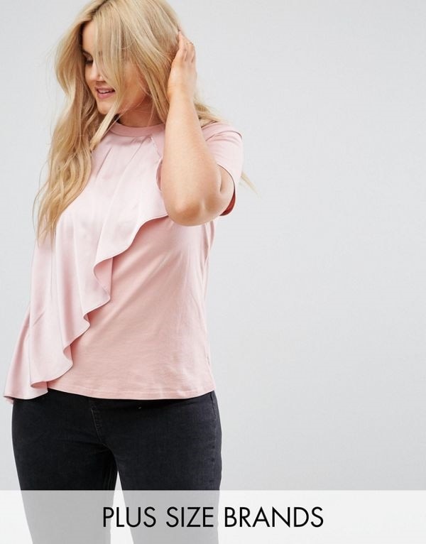 Lost Ink レディース 大きめサイズ ゆったりサイズ 送料無料 Pink Plus Jersey Top With Satin Ruffle