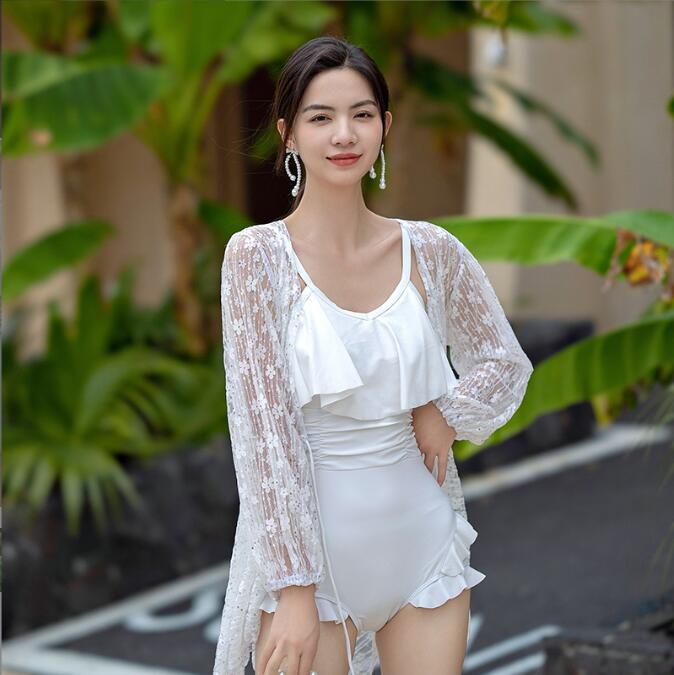 送料無料 2点 水着 パッド付き レディース 韓国風 ミズギ 女性用水着 オールインワン 長袖 ビキニ 小胸 美胸 大きサイズ みずぎ 体型カバー 水着 タンキニ ママ 体型カバー 温泉 背中見せ ミ