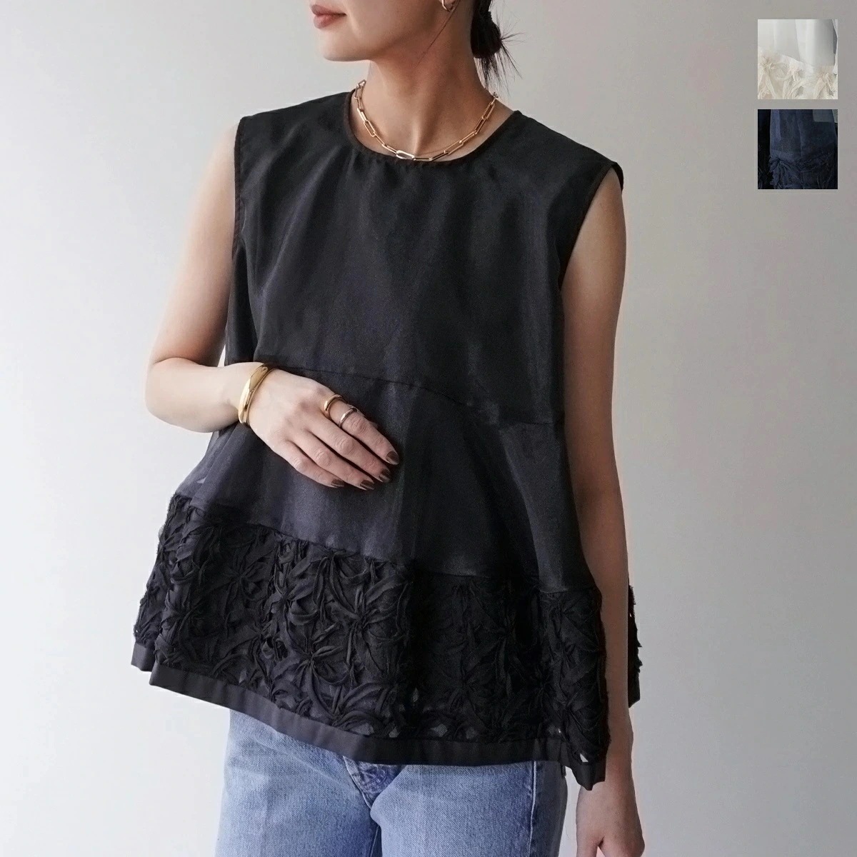 Re.Verofonna ヴェロフォンナ ブラウス 5253312 レディース 刺繍 レイヤード シアー ノースリーブ カラー3色 【mega】